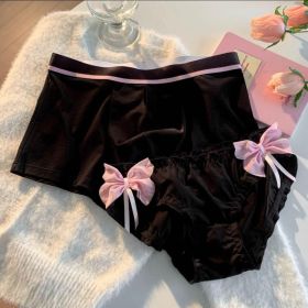 Black Triangle Flat Couple Underwear (Option: Pink And Black Double Bow-Female L Male 2XL)