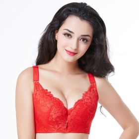 Adjustable Solid Color Lace Big Cup Thin Bra Women's Underwear (Option: Big Red-36 80C)