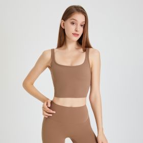 Outer Wear Sports Back Shaping Double-shoulder Strap Push Up Belly Contracting Yoga Clothes (Option: Cocoa Color-S)