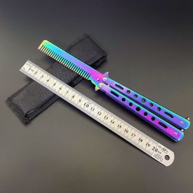 Butterfly Comb Stainless Steel Folding Practice Training Knife Combs Hairdressing Beard Moustache Brushes Hair Styling Tools (Option: Color comb)