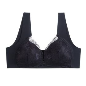 Thin Plus Size Front Closure Bra Lace Seamless (Option: Black-M)