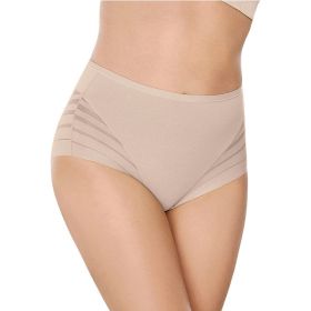 High Waist Ice Silk Breathable Belly Extraction Hip-lifting Striped Cotton Crotch Women's Underwear (Option: Apricot-M)