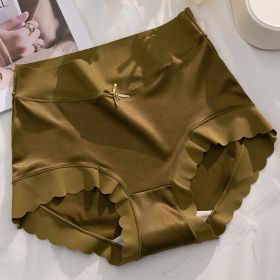 Mid-High Waist Light Luxury Women's Elastic Satin Silky Comfortable Seamless Underwear Mulberry Silk (Option: Ink Green-L)