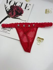 Women's Letter Diamond Embroidered Love Thong (Option: Red-One size)