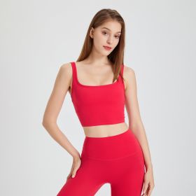 Outer Wear Sports Back Shaping Double-shoulder Strap Push Up Belly Contracting Yoga Clothes (Option: Rose Red-S)