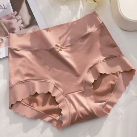 Mid-High Waist Light Luxury Women's Elastic Satin Silky Comfortable Seamless Underwear Mulberry Silk (Option: Brick Red-L)