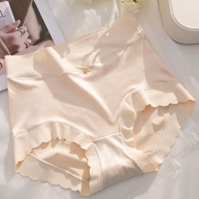 Mid-High Waist Light Luxury Women's Elastic Satin Silky Comfortable Seamless Underwear Mulberry Silk (Option: Skin Color-L)