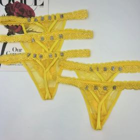 Women's Letter Diamond Embroidered Love Thong (Option: Yellow-One size)