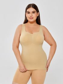 Women's Stretch Cotton Cami With Built-in Shelf Bra (Option: L-Apricot)