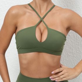 Brushed Sports Underwear Women's Cross Sports Bra (Option: Army Green-M)