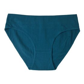 Cotton Mid Waist Women's Underwear Plus Size Cotton Women's Briefs (Option: Peacock Blue-L)