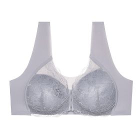 Thin Plus Size Front Closure Bra Lace Seamless (Option: Silver Gray-L)