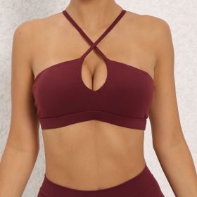 Brushed Sports Underwear Women's Cross Sports Bra (Option: Wine Red-M)