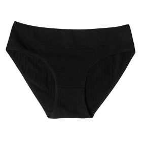 Cotton Mid Waist Women's Underwear Plus Size Cotton Women's Briefs (Option: Black-L)