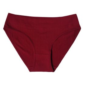 Cotton Mid Waist Women's Underwear Plus Size Cotton Women's Briefs (Option: Purplish Red-L)