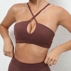 Brushed Sports Underwear Women's Cross Sports Bra (Option: Brown-M)