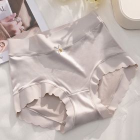 Mid-High Waist Light Luxury Women's Elastic Satin Silky Comfortable Seamless Underwear Mulberry Silk (Option: Light Gray-L)