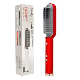 New 2 In 1 Hair Straightener Hot Comb Negative Ion Curling Tong Dual-purpose Electric Hair Brush (Option: Red-US-With box)