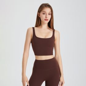 Outer Wear Sports Back Shaping Double-shoulder Strap Push Up Belly Contracting Yoga Clothes (Option: Chestnut Coffee-S)