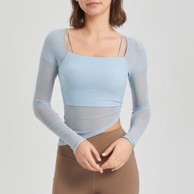 Women's Fashion Yoga Clothes Long-sleeved Top (Option: Very Pale Blue-S)