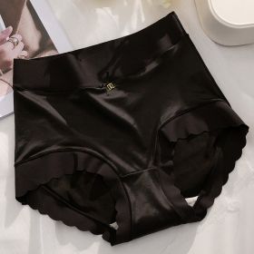 Mid-High Waist Light Luxury Women's Elastic Satin Silky Comfortable Seamless Underwear Mulberry Silk (Option: Black-M)